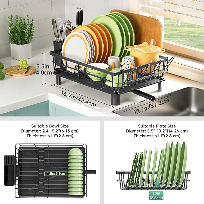 Dish Drying Rack, Dish Racks for Kitchen Counter, Detachable Dish Drainer - Image 2