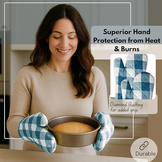 Native Fab Buffalo Plaid Check Oven Mitts and Pot Holders Set of 4, 100% Cotton - Image 4