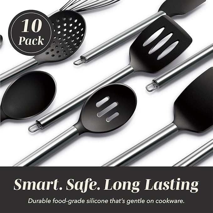 COOK WITH COLOR Silicone Cooking Utensils, Kitchen Utensil Set, Cooking Utensils - Image 3