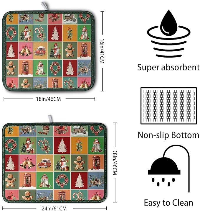 Christmas Dish Drying Mats for Kitchen Counter Cute Xmas Holiday Dish Drainer - Image 2