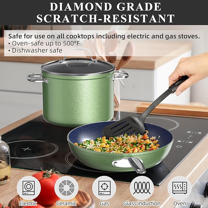 Nuwave Healthy Duralon Blue Ceramic Nonstick Cookware Set, Diamond Infused - Image 5