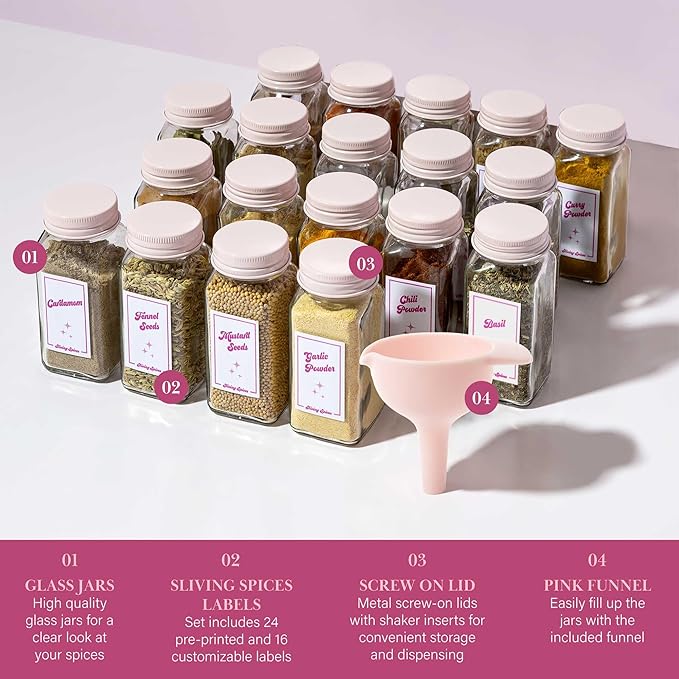 Paris Hilton Glass Spice Jar Storage Set, 4-Ounce Empty Spice Jars - Image 3