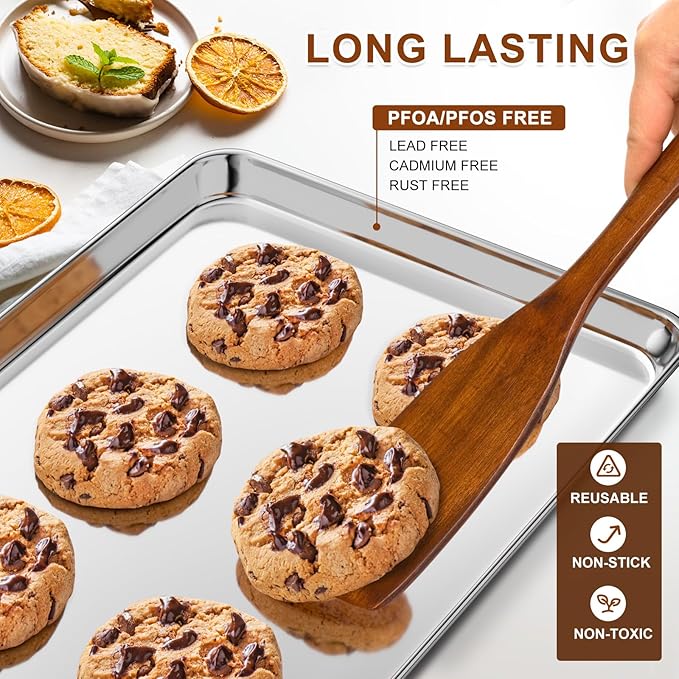 Baking Sheet Set of 2, Commercial Grade Stainless Steel Cookie Sheets - Image 7