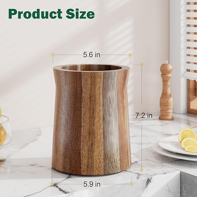 Utensil Holder, Acacia Wood Utensil Holder - Image 2