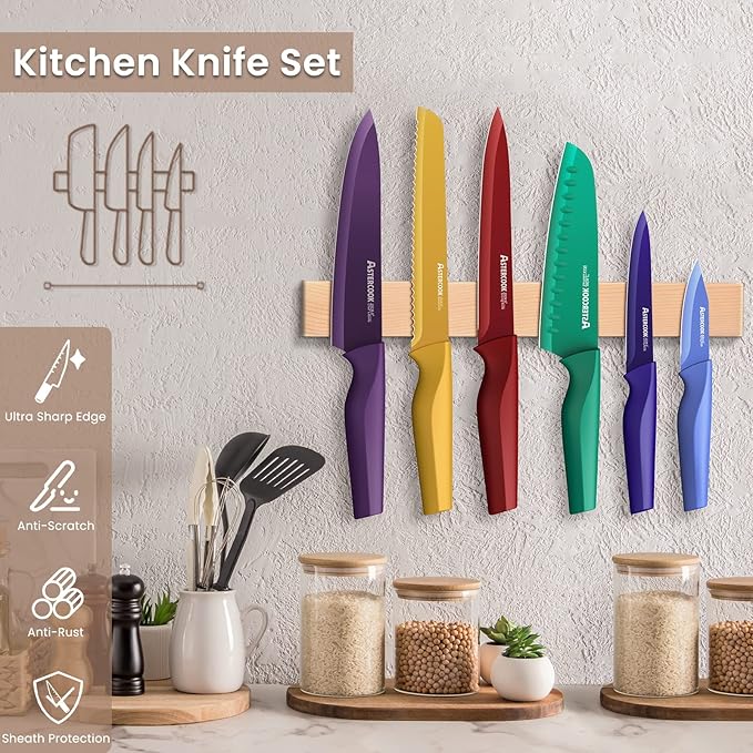 Astercook Knife Set, 6 Color Anti-Rust Coating Stainless Steel Chef Knife Sets - Image 2