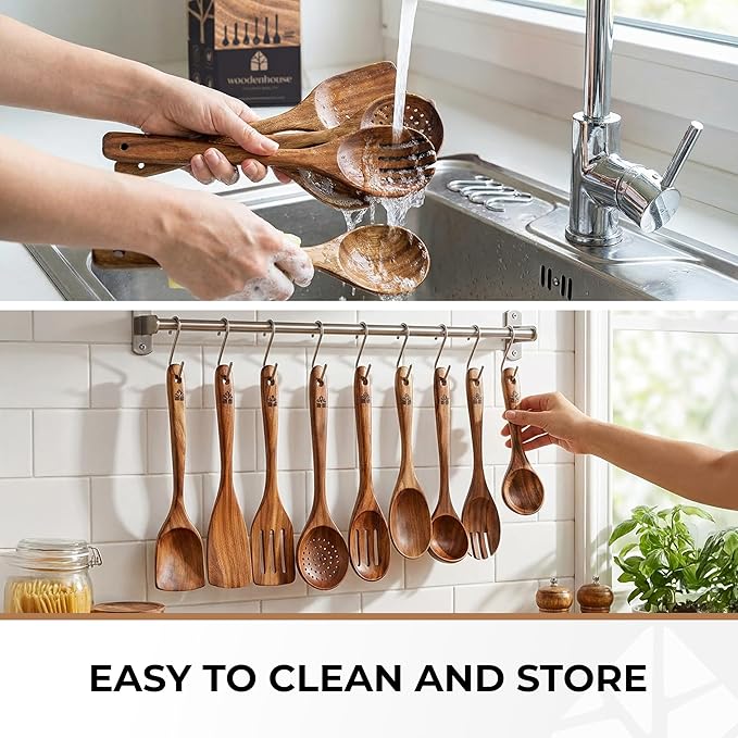Wooden Spoons for Cooking – 10 Pcs Premium Teak Wooden Utensil Set - Image 8