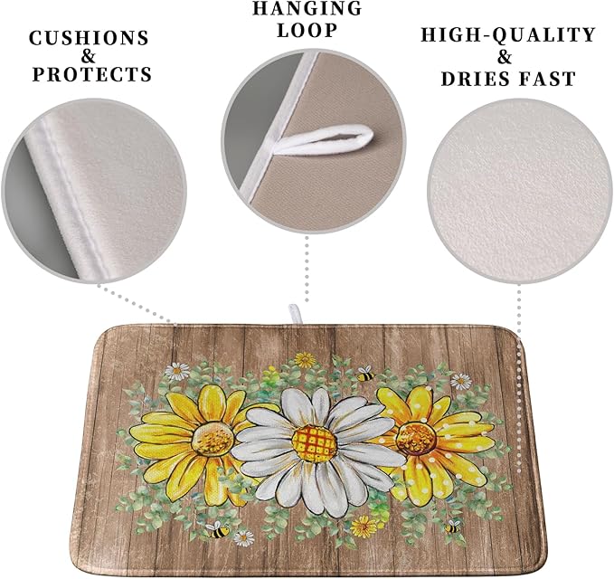 Rustic Daisy Floral Dish Drying Mat - Image 3
