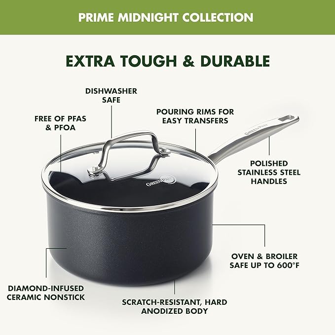 GreenPan Prime Chatham 1QT & 2QT Saucepan Pot Set - Image 4