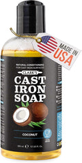 CLARK'S Cast Iron Cleaner 12 oz, Plant-Based Coconut Scented Cast Iron Soap | Cast Iron Soap for Skillets, Griddles - Protects and Restores Cookware - Made in USA