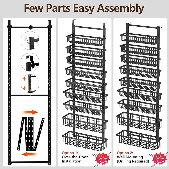 POKIPO 9 Tier Over The Door Pantry Organizer, 2 in 1 Wall Mount or Hanging - Image 8