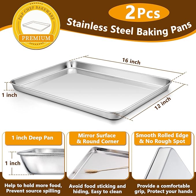 P&P CHEF 16 Inch Stainless Steel Baking Sheet - Image 2