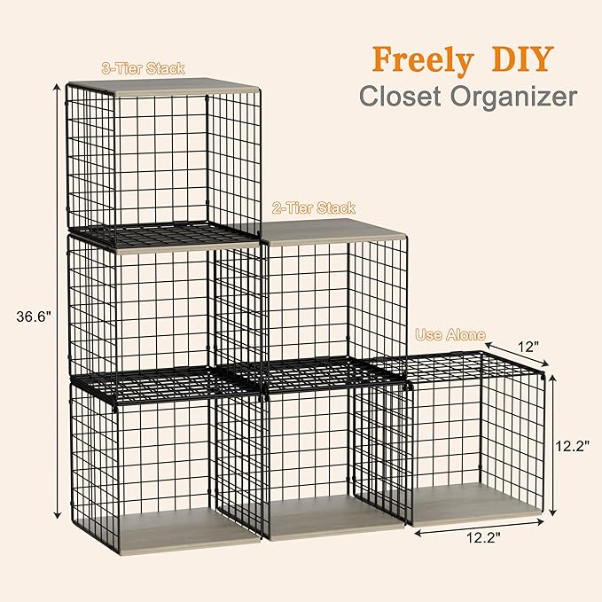 Hencawima 6 Pack Stackable Closet Organizers and Storage Basket, Closet Shelves - Image 3