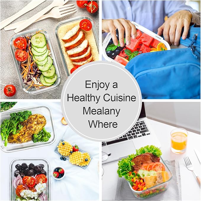 VERONES 10Pack Glass Meal Prep Containers, Airtight Glass Lunch Containers - Image 6