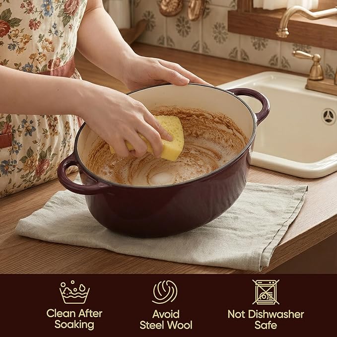 Vintage Style Oval Dutch Oven for Bread Baking, 4.5 Quart Non Stick Enameled - Image 7