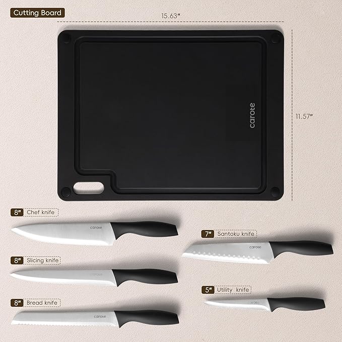 CAROTE Knife Set, Rustproof Stainless Steel 5 Kitchen Knife Set, Plain Black - Image 2