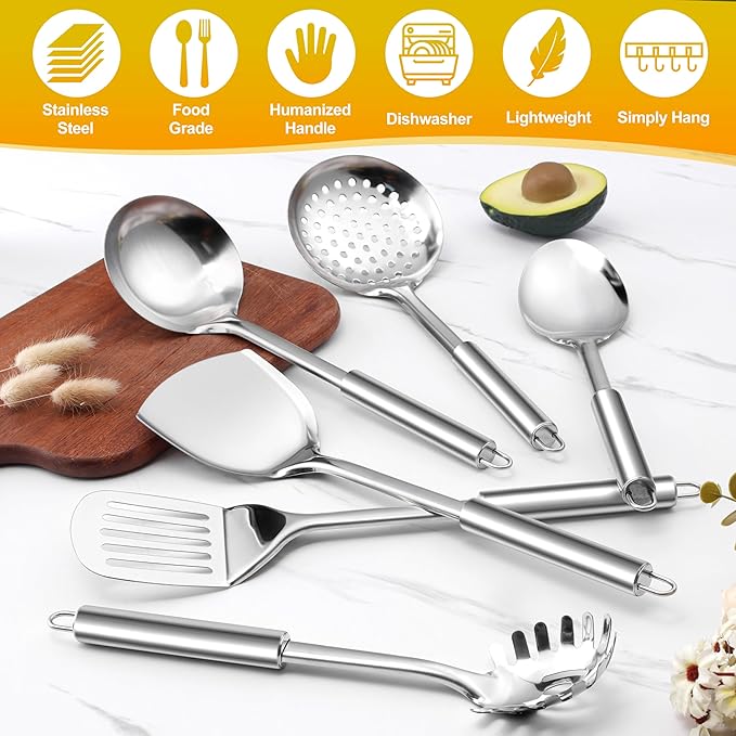 E-far 6-Piece Cooking Utensils Set, Stainless Steel Kitchen Utensils, Metal - Image 4