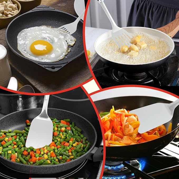 2 Pcs Stainless Steel Spatulas Set, 14.9 Silver Slotted Turner, Solid Turner - Image 5