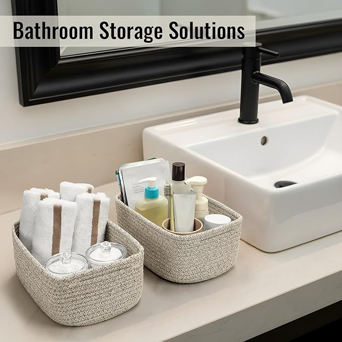 8 Pack Small Storage Baskets for Organizing, Woven Rope Bins for Bathroom - Image 6