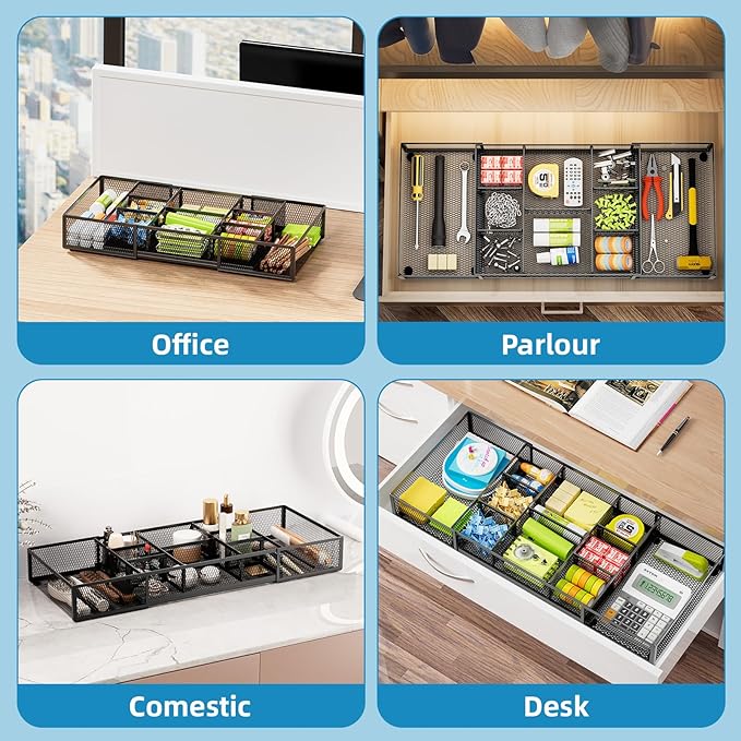Marbrasse Expandable Desk Drawer Organizer, Mesh Drawer Organizer Tray - Image 4