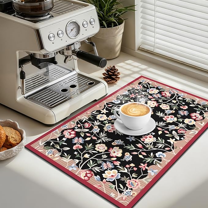 LOKHOM Floral Dish Drying Mat, Cuttable Hide Stain Drying Mat - Image 4