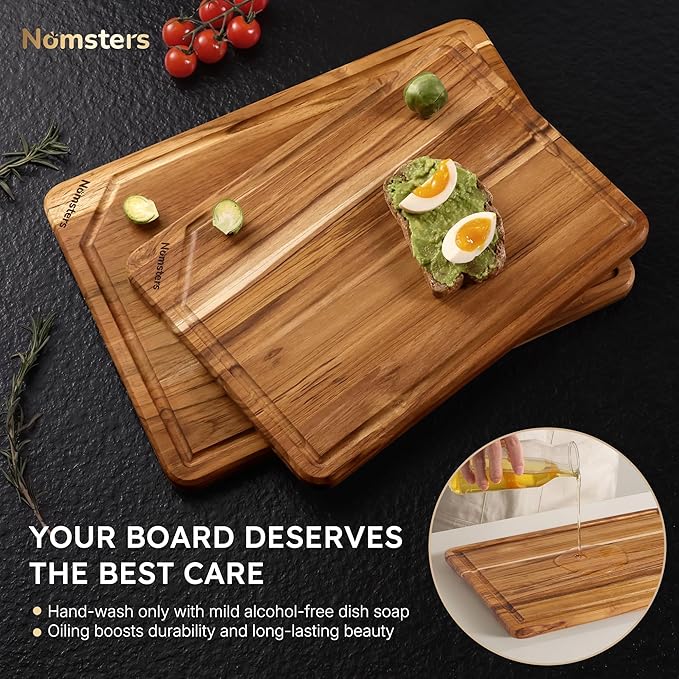 2 Pack Teak Cutting Board for Kitchen Non Toxic Wooden Chopping Board - Image 7