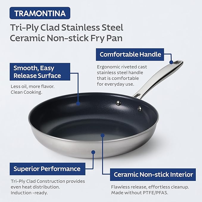 Tramontina Signature 8-Inch Tri-Ply Clad Stainless Steel Small Frying Pan - Image 3