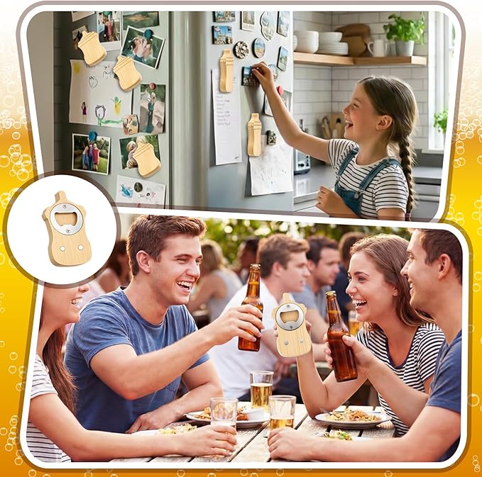 Vesici 24 Pcs Magnetic Wood Bottle Opener 2.5" DIY Bamboo Baby Bottle Shape - Image 6