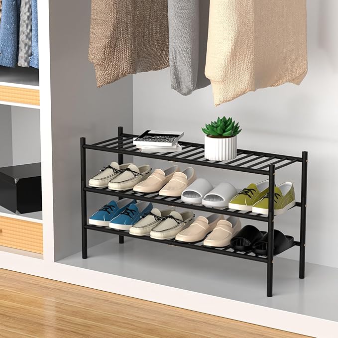 ROMGUAR CRAFT 3-Tier Bamboo Long Shoe Rack, Free Standing Wood Shoe Shelf - Image 4