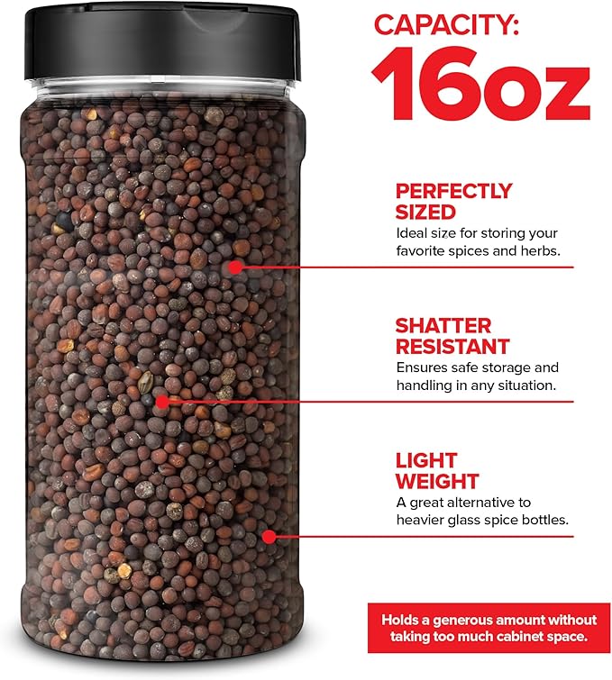 6 Pack 16 oz Plastic Spice Jars, Empty Seasoning Containers - Image 3