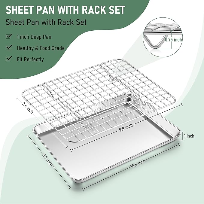 Homikit Cookie Sheet with Rack, 10 x 8 Inch Stainless Steel Cookie Sheets with - Image 2