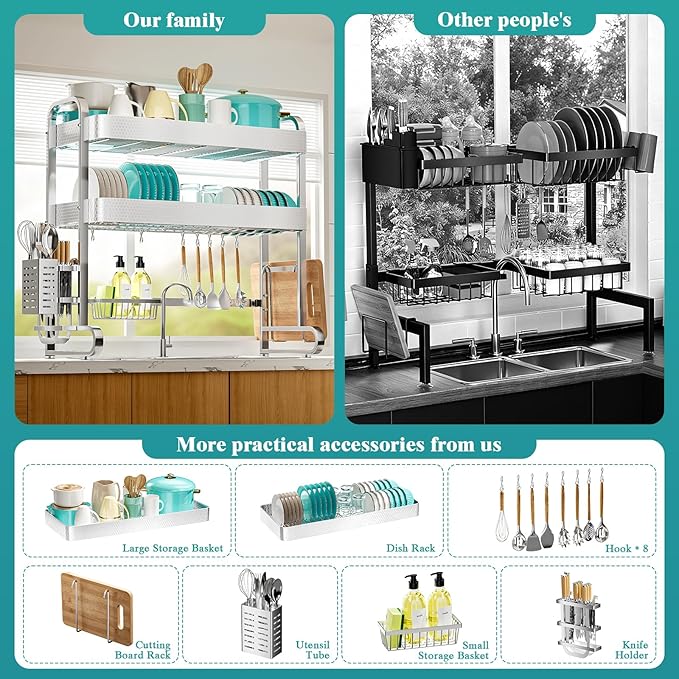 HOWDIA 3-Tier Over The Sink Dish Drying Rack, 304 Stainless Steel Dish Rack - Image 4