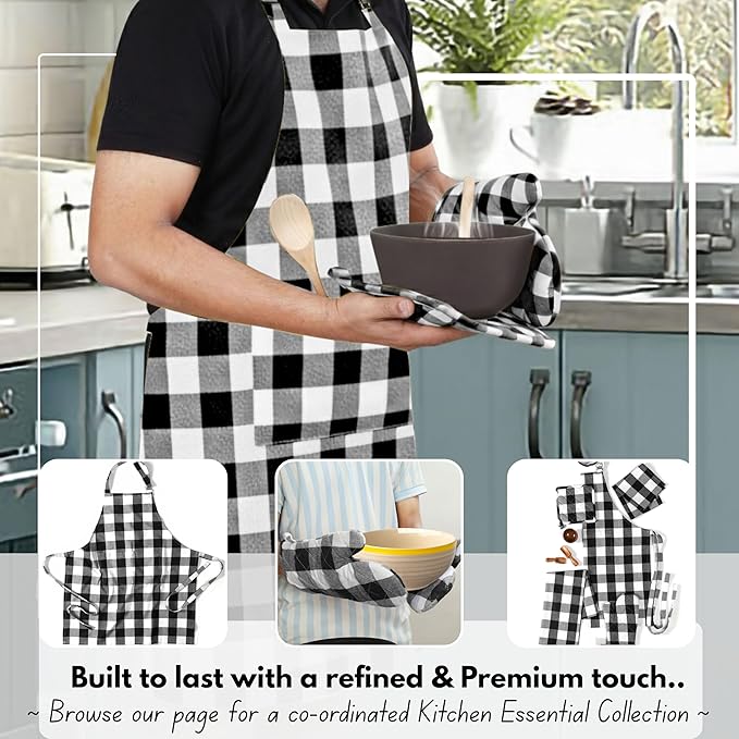 Native Fab Buffalo Plaid Check Oven Mitts and Pot Holders Set of 4, 100% Cotton - Image 5