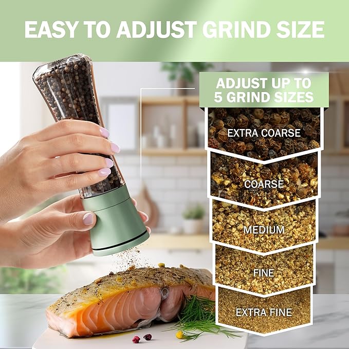 Home EC Premium Green Sea Salt and Pepper Grinder Set of 2 - Image 2