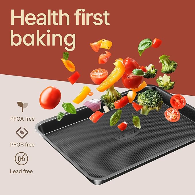 Diamond Bottom Cookie Sheet Set of 2, Nonstick Gray Carbon Steel Baking Pans - Image 7