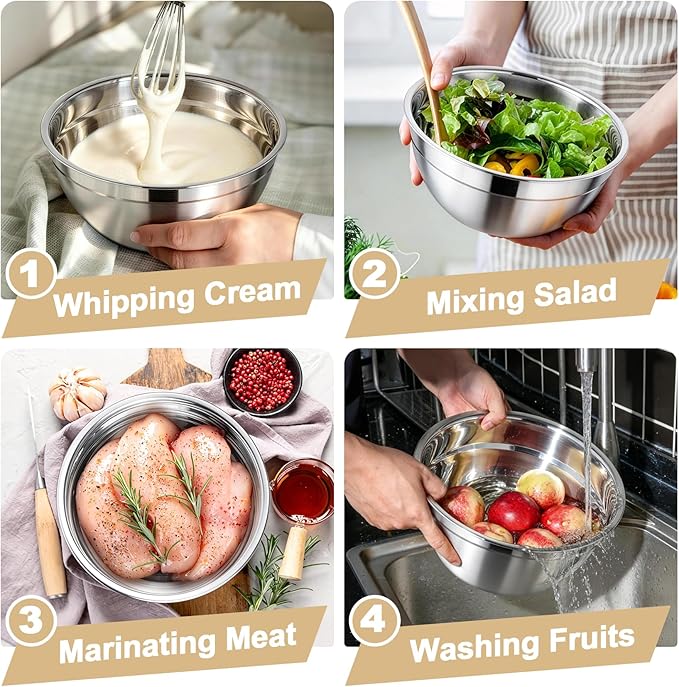 TeamFar Mixing Bowls, Stainless Steel Nesting Salad Bowls - Image 6