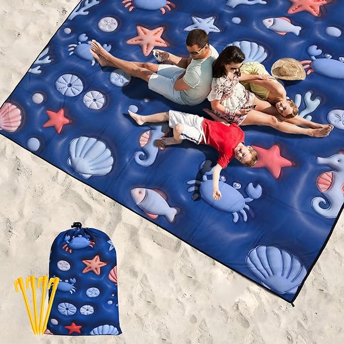 WIWIGO Beach Blanket Waterproof Sandproof Beach Mat 79" X 83"/10'x9'for 2-8 - Image 6