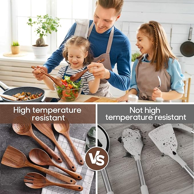 Spardar Teak Wooden Spoons for Cooking, Salad Spoon, - Image 3
