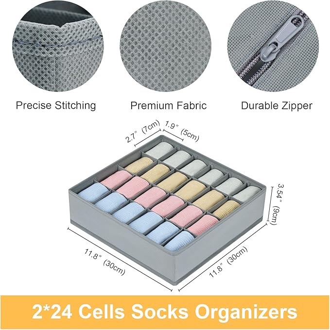 Joyoldelf Sock Drawer Organizer Divider 2 Packs Underwear Organizer, 24 Cell - Image 4