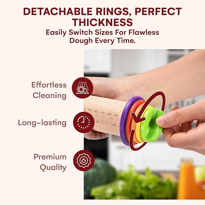 Kitchtic Rolling Pin with Thickness Rings - Image 4