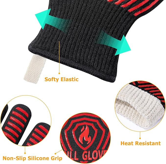 QUWIN BBQ Gloves, BBQ Accessories 1472℉ Extreme Heat Resistant, Grilling Gloves - Image 6