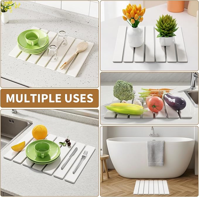 Stone Dish Drying Mat for Kitchen Counter, 15.5''x11.8'' Foldable Quick Dry - Image 7