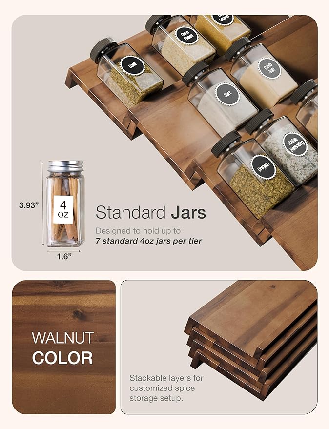 Tinamo Acacia Wooden Spice Rack Organizer - Image 3