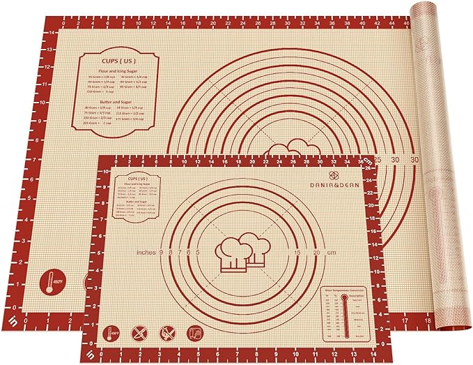 2 Pack Non Stick 26''x16'' Extra Large Thick Silicone Pastry Mat and 16''x11'' by DANIADEAN