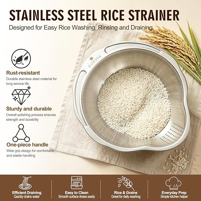 Palksky Rice Strainer & Rice Washing Bowl Stainless Steel - Image 3