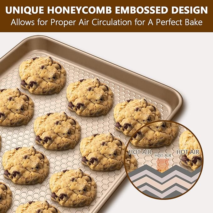 Wildone Baking Sheet Pan Set, Honeycomb Embossed Nonstick Baking Sheet 15x10 In - Image 4