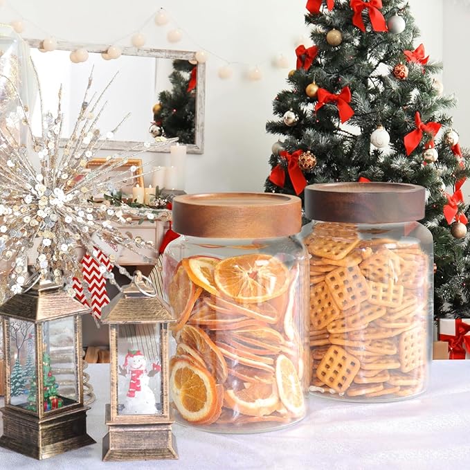 Airtight Glass Jars with Wooden Lid Round Spice Jar Clear Glass Food Storage - Image 6