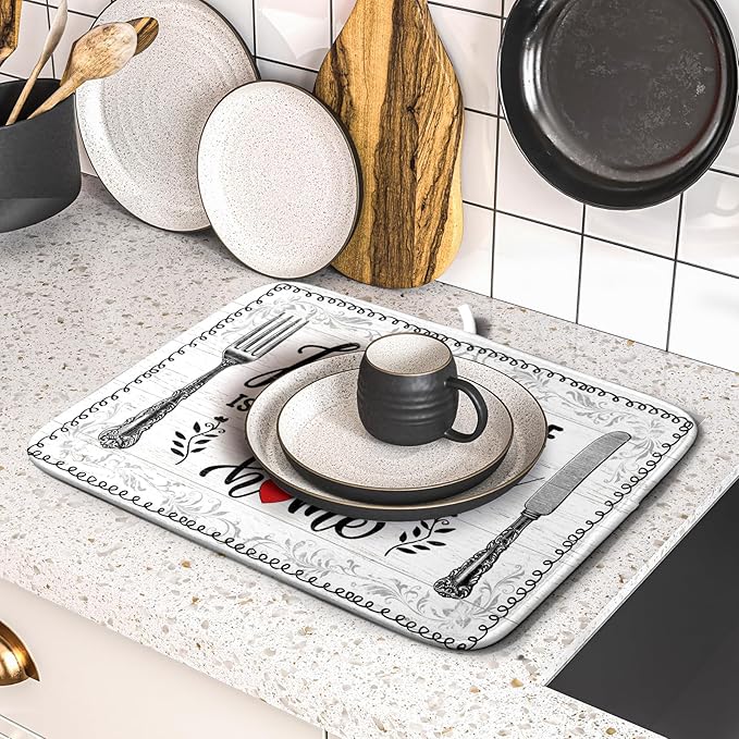 White Kitchen Dish Drying Mat 16x18 Inch Knife Fork Dish Drainer Rack Mats - Image 5
