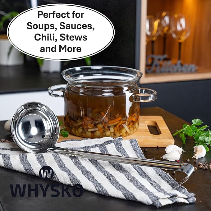 Whysko Soup Ladle Stainless Steel, 8 oz Metal Ladle Spoon, Rustproof Heat - Image 3