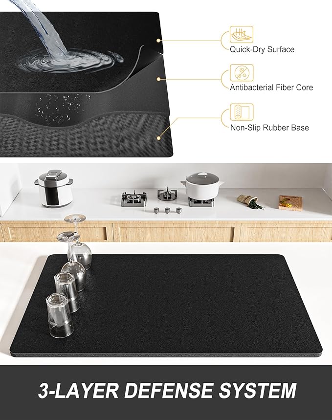 Rnivvi Dish Drying Mat for Kitchen Counter, XL 15 x 24" Super Absorbent Drainer - Image 4