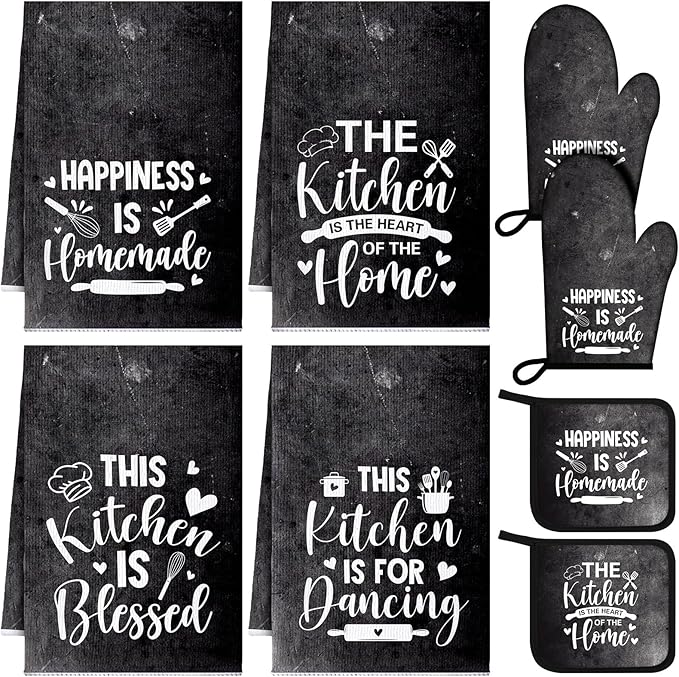 Leinuosen 8 Pcs Kitchen Towels and Oven Mitts Sets Pot Holders Dishcloths Set by Leinuosen